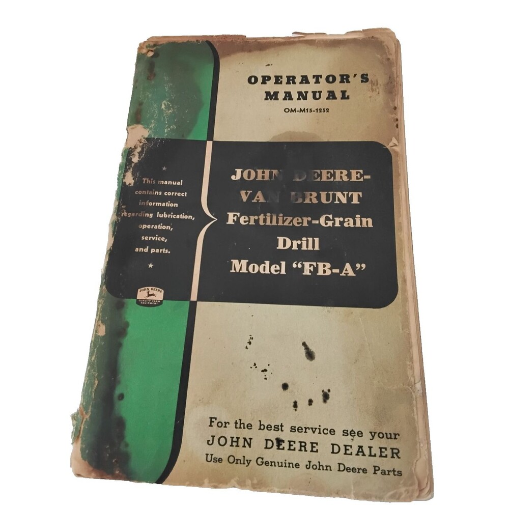 Vintage John Deere Van Brunt Fertilizer Grain Drill FB-A Operator's Manual